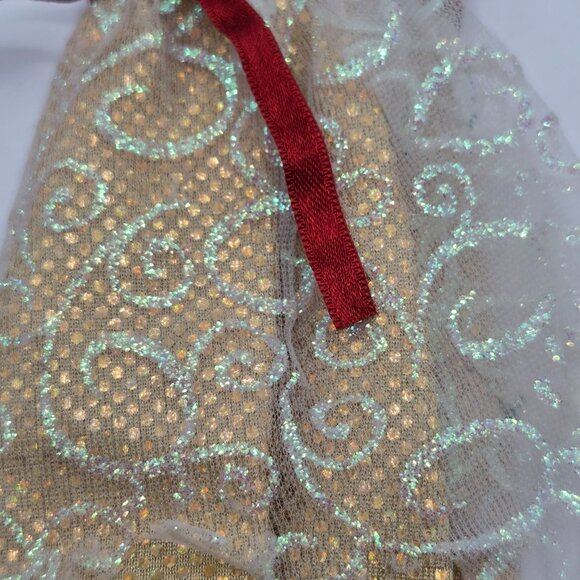 Holiday Sparkle Barbie Dress Gold With Red Ribbon - Picture 2 of 5